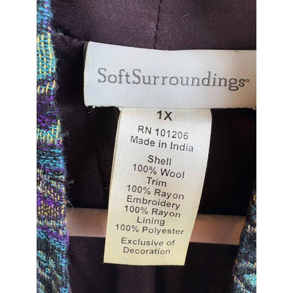 Soft‎ Surroundings Embroidered Wool Patchwork Jacket Boho Ethnic Lightweight 1X - Picture 4 of 16